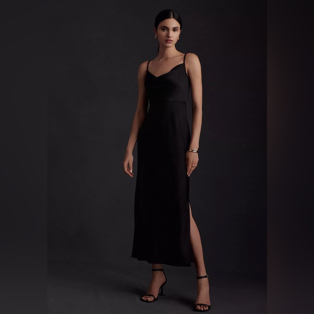 BHLDN Cali Satin Cowl-Neck Midi Slip Dress size 2